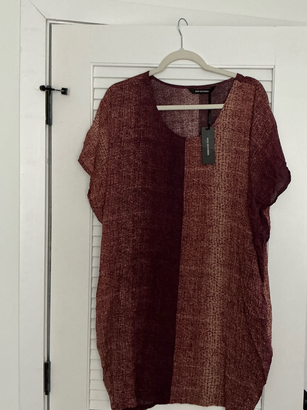 Won Hundred Two-Tone Burgundy Relaxed Tunic Top - Women Lagenlook size L/XL